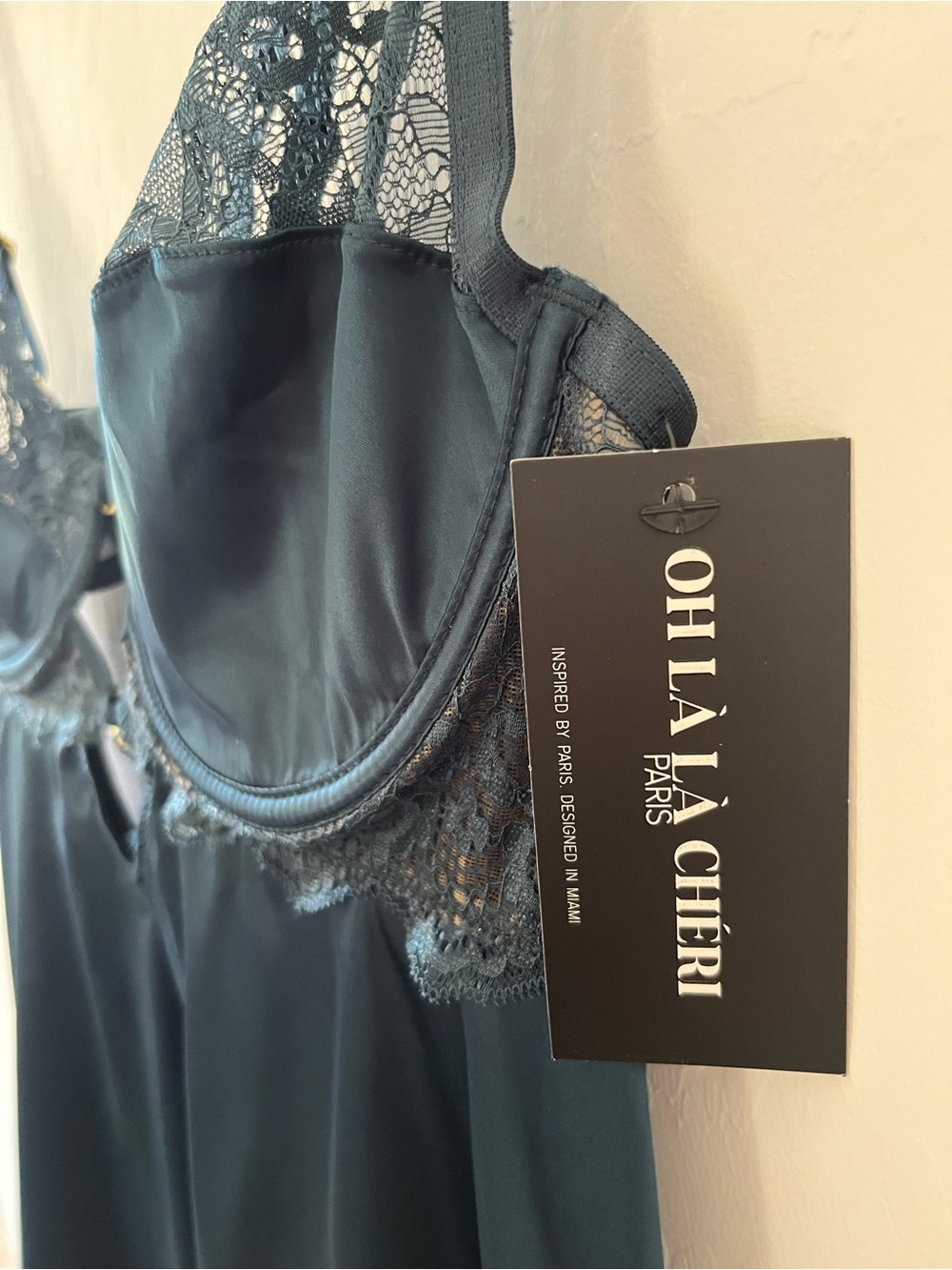 Oh La La Cheri Satin Lace Chemise - Lake Blue Size XL - Picture 7 of 8